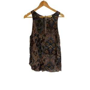 Women’s Wilfred 100% Silk Patterned Brown & Blue Semi Sheer Top Shirt Small